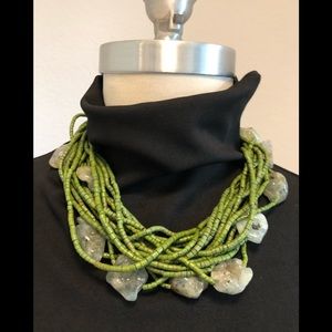 Multi Strand Green Bead & Stone Necklace